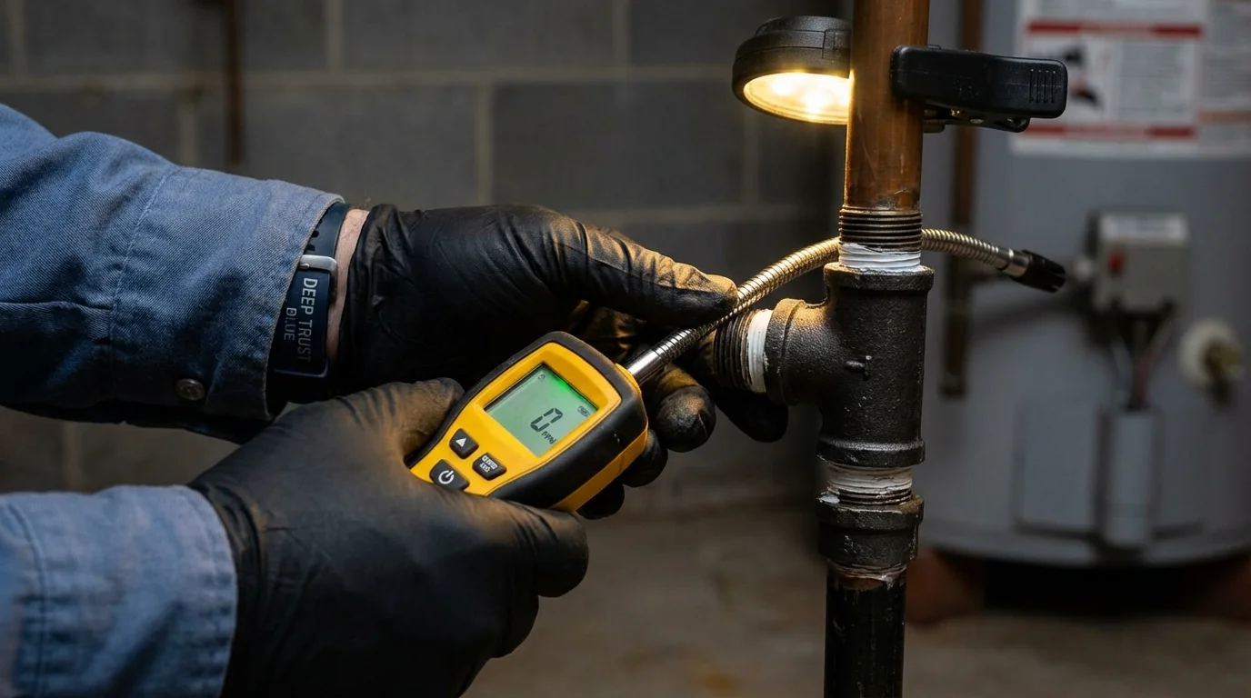Gas leak detection with electronic sniffer by Johns Plumbing LLC in Hidalgo