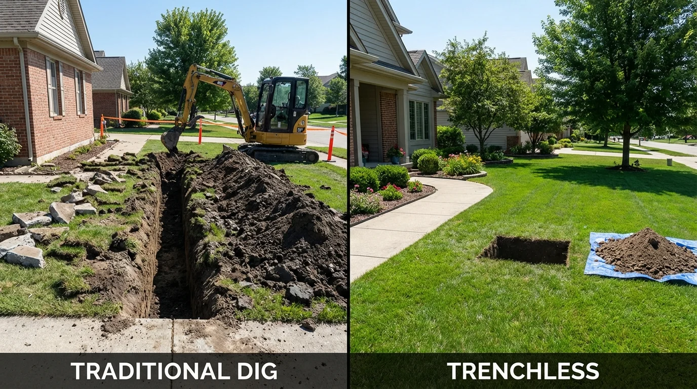 Trenchless sewer repair with minimal yard damage versus traditional excavation in Hidalgo, TX